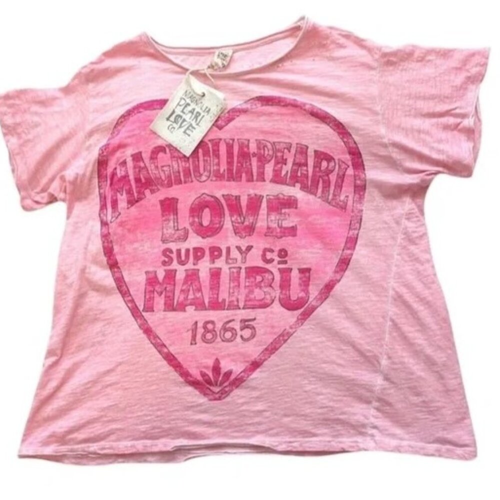 Magnolia Pearl  Malibu 1865 Boyfriend Tee Distressed Light Azalea PINK OS